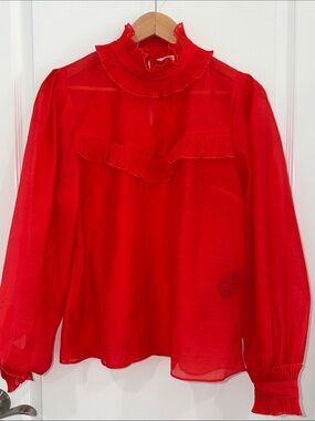 H&M Red Ruffled High-Neck Women's Top size 12 NWOT